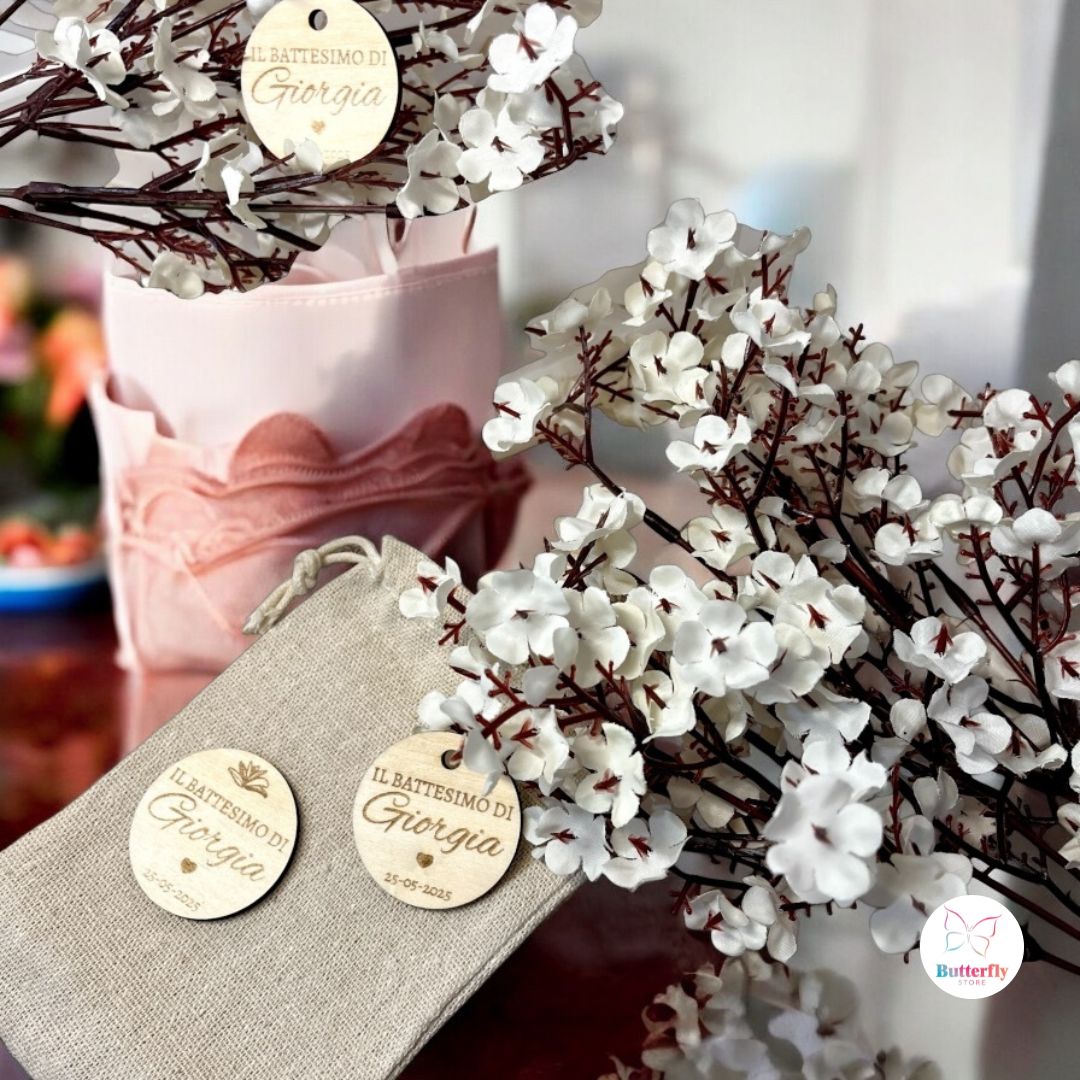 Tag in Legno Personalizzato per Battesimo – Nome e Data – Bomboniera, Chiudi Pacco o Segnaposto