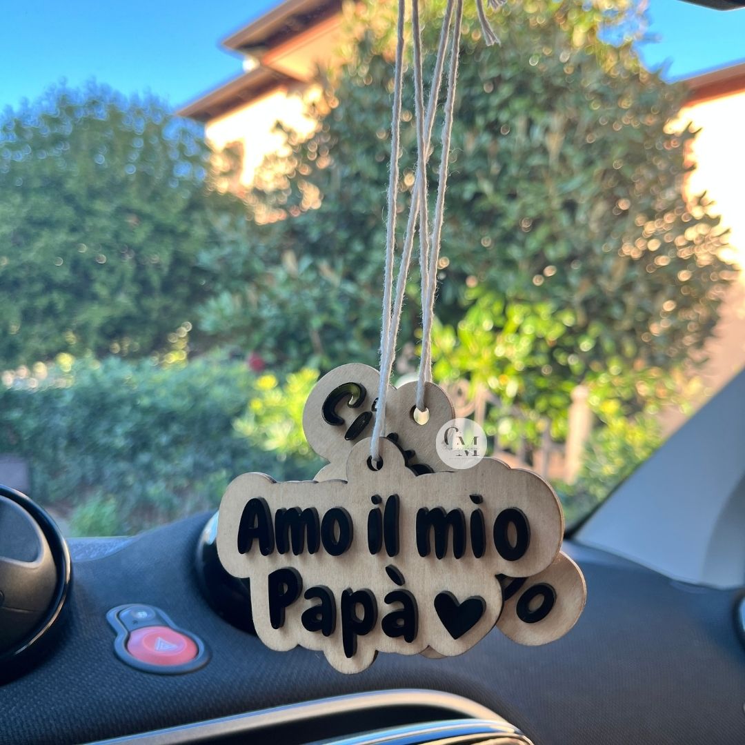Ciondolo Auto per Papà – Legno e Acrilico Nero | Regalo Festa del Papà Personalizzabile