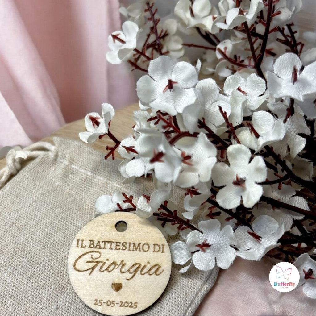 Tag in Legno Personalizzato per Battesimo – Nome e Data – Bomboniera, Chiudi Pacco o Segnaposto