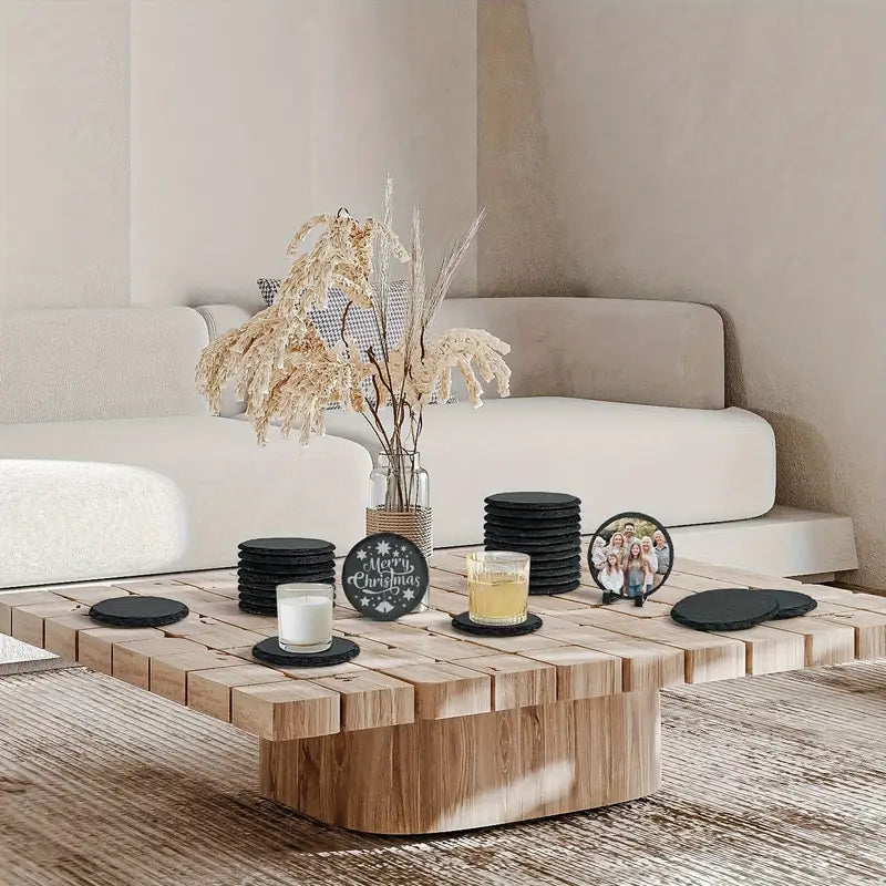 Set Sottobicchieri Rotondi in Ardesia Personalizzati con Logo Aziendale