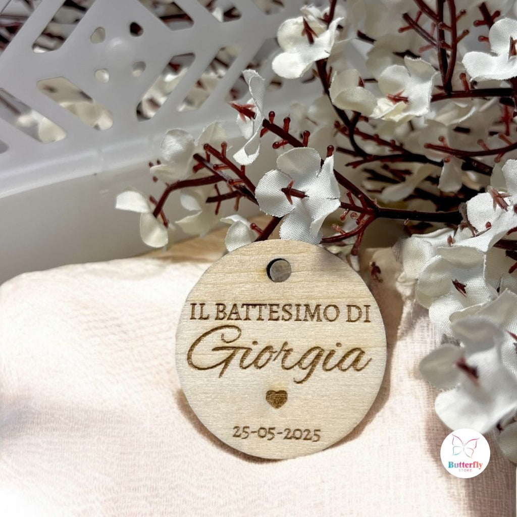 Tag in Legno Personalizzato per Battesimo – Nome e Data – Bomboniera, Chiudi Pacco o Segnaposto