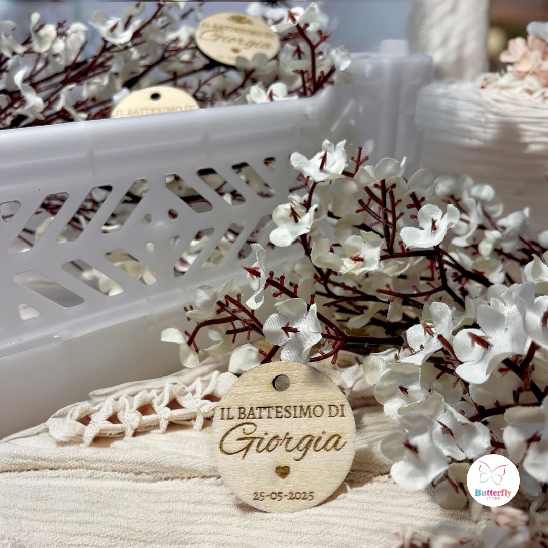 Tag in Legno Personalizzato per Battesimo – Nome e Data – Bomboniera, Chiudi Pacco o Segnaposto