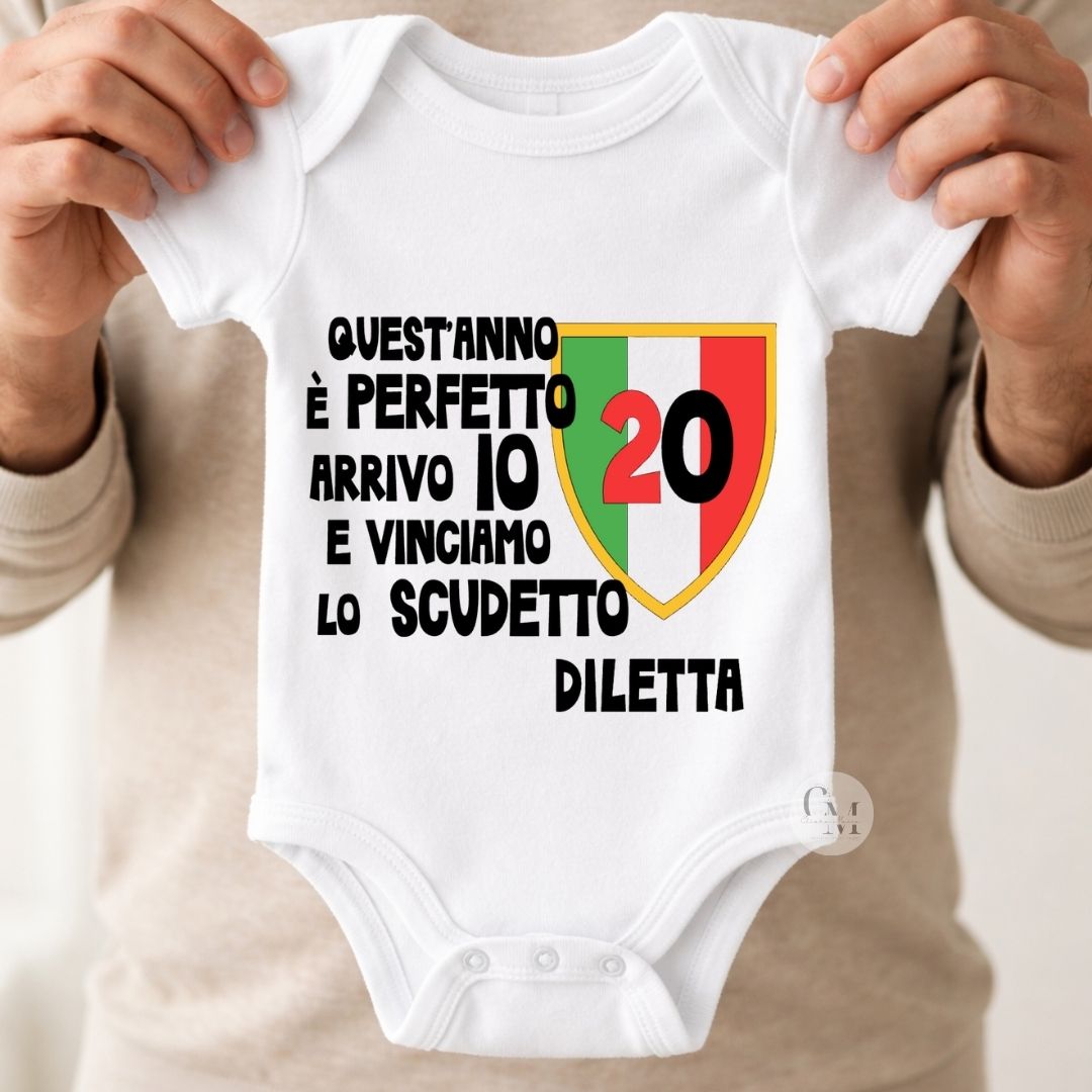 Body Scudetto Milan Campione d’Italia Personalizzato con Nome, Body per Neonati Rossoneri