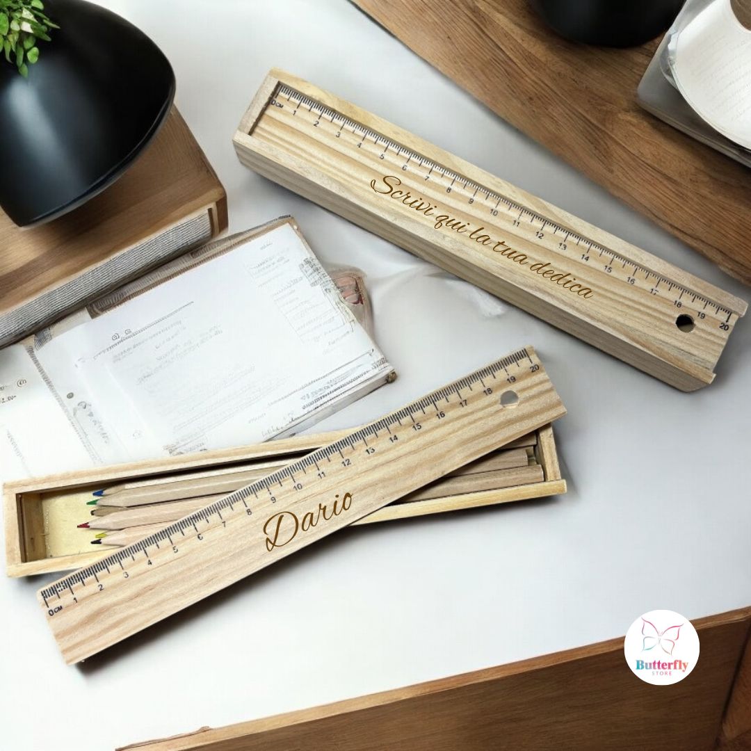 Astuccio In Legno Con Matite Colorate, Personalizzabile con Nome o Dedica