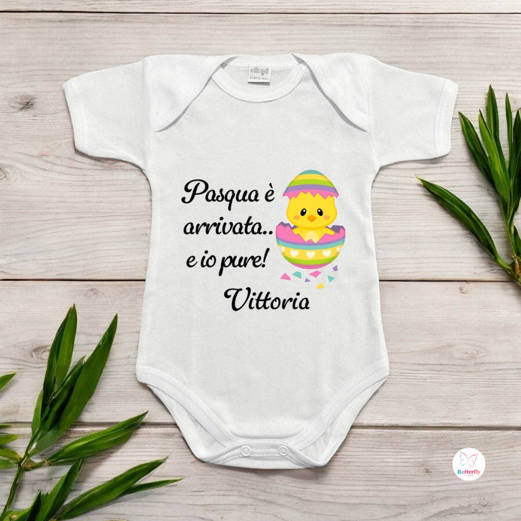 Body di Pasqua per Neonati Personalizzato Con Nome – “Pasqua è arrivata… e io pure!”