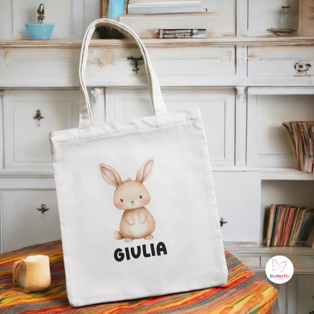 Borsa Shopper Animali del Bosco Personalizzata con Nome