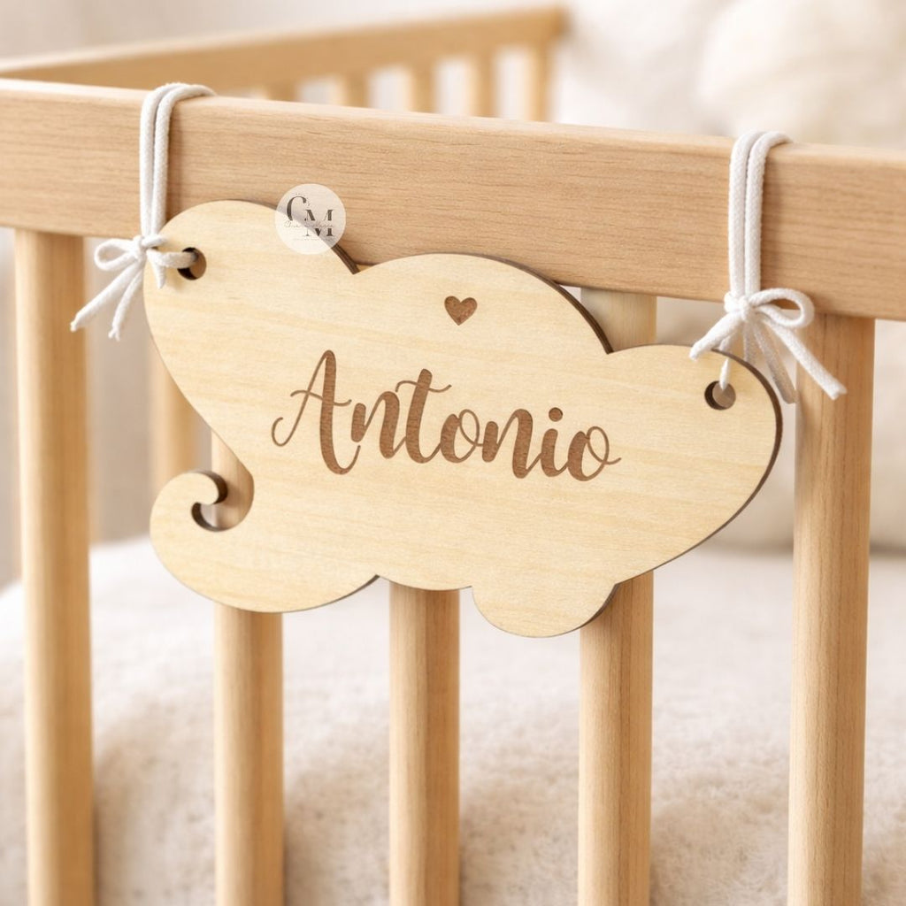 Targa Nascita Personalizzata in Legno con Nome, Decorazione per Culla, Passeggino e Fiocco Nascita - Animaletto a Scelta