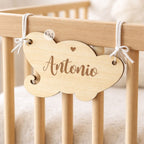 Targa Nascita Personalizzata in Legno con Nome, Decorazione per Culla, Passeggino e Fiocco Nascita - Animaletto a Scelta