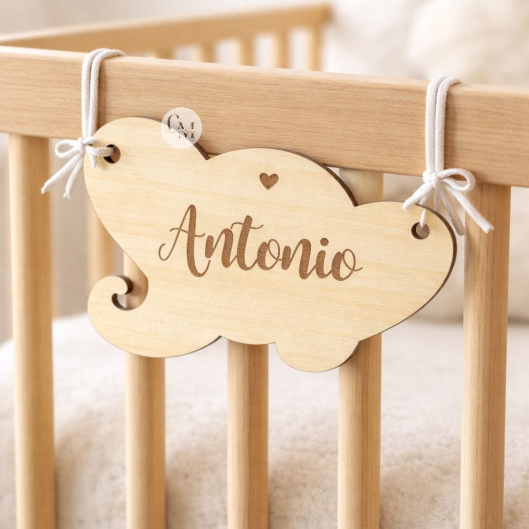 Targa Nascita Personalizzata in Legno con Nome, Decorazione per Culla, Passeggino e Fiocco Nascita - Animaletto a Scelta
