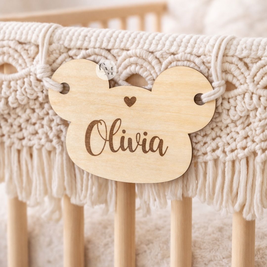 Targa Nascita Personalizzata in Legno con Nome, Decorazione per Culla, Passeggino e Fiocco Nascita - Animaletto a Scelta