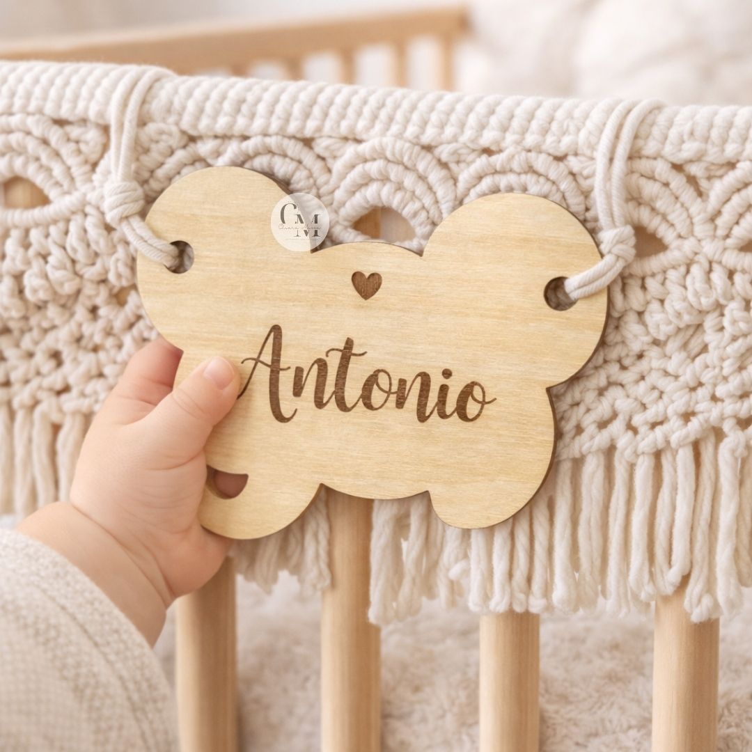 Targa Nascita Personalizzata in Legno con Nome, Decorazione per Culla, Passeggino e Fiocco Nascita - Animaletto a Scelta