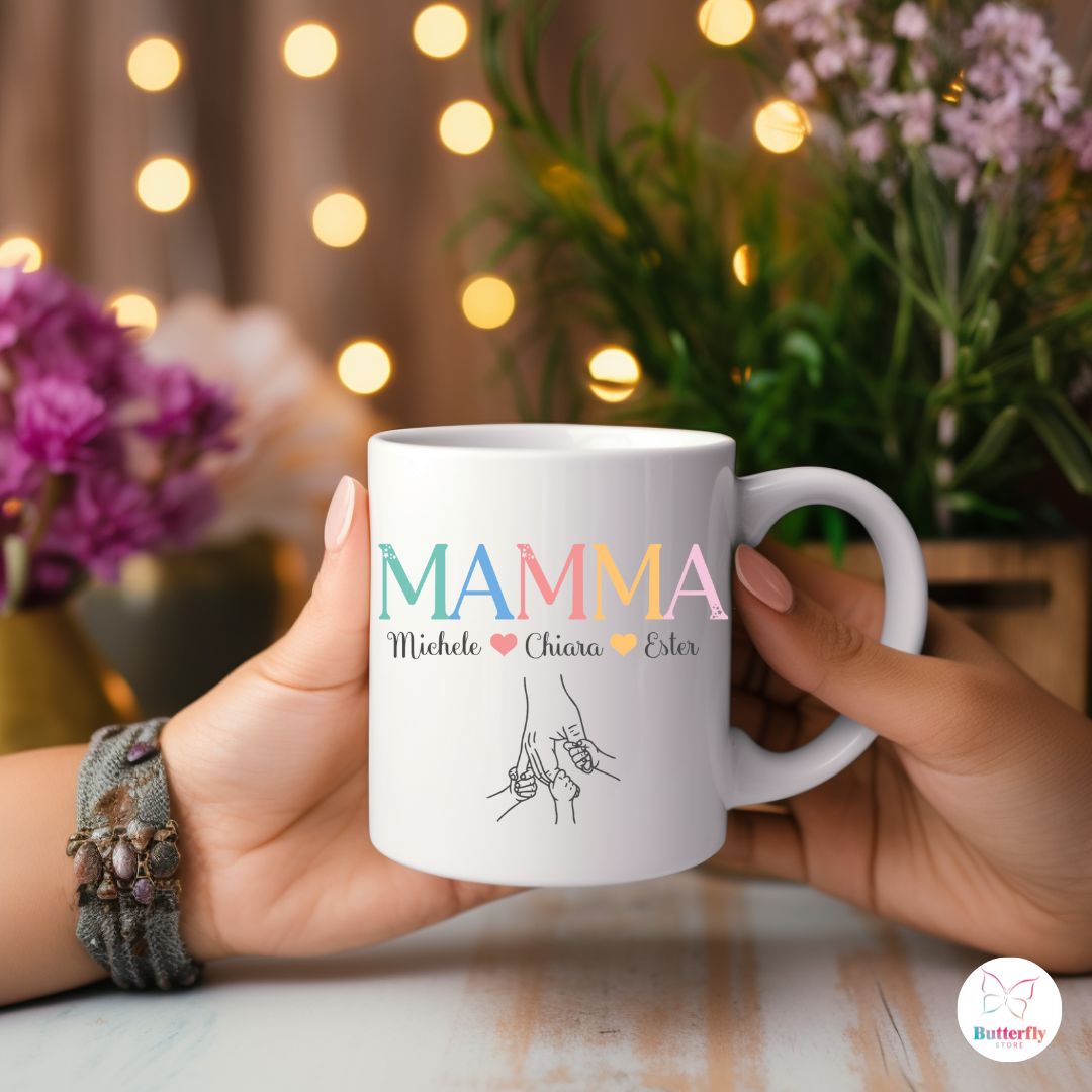 Set Regalo Personalizzato Festa della Mamma – Quadro in Legno Personalizzato A4 + Tazza con Nomi dei Figli