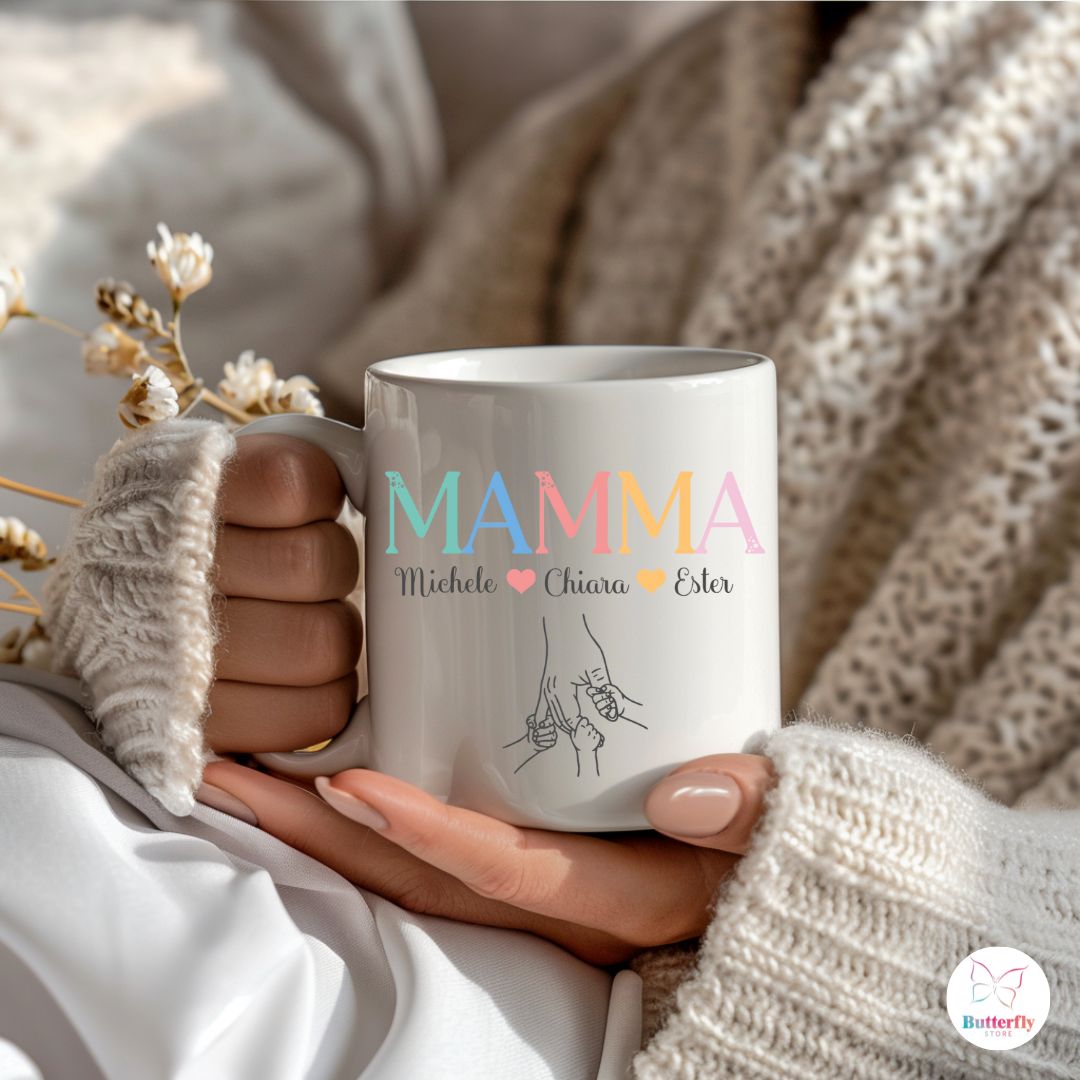 Tazza Personalizzata Festa della Mamma con Nomi – Confezione Regalo Inclusa