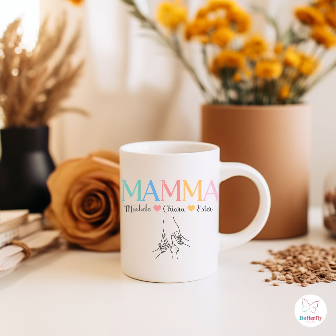 Tazza Personalizzata Festa della Mamma con Nomi – Confezione Regalo Inclusa