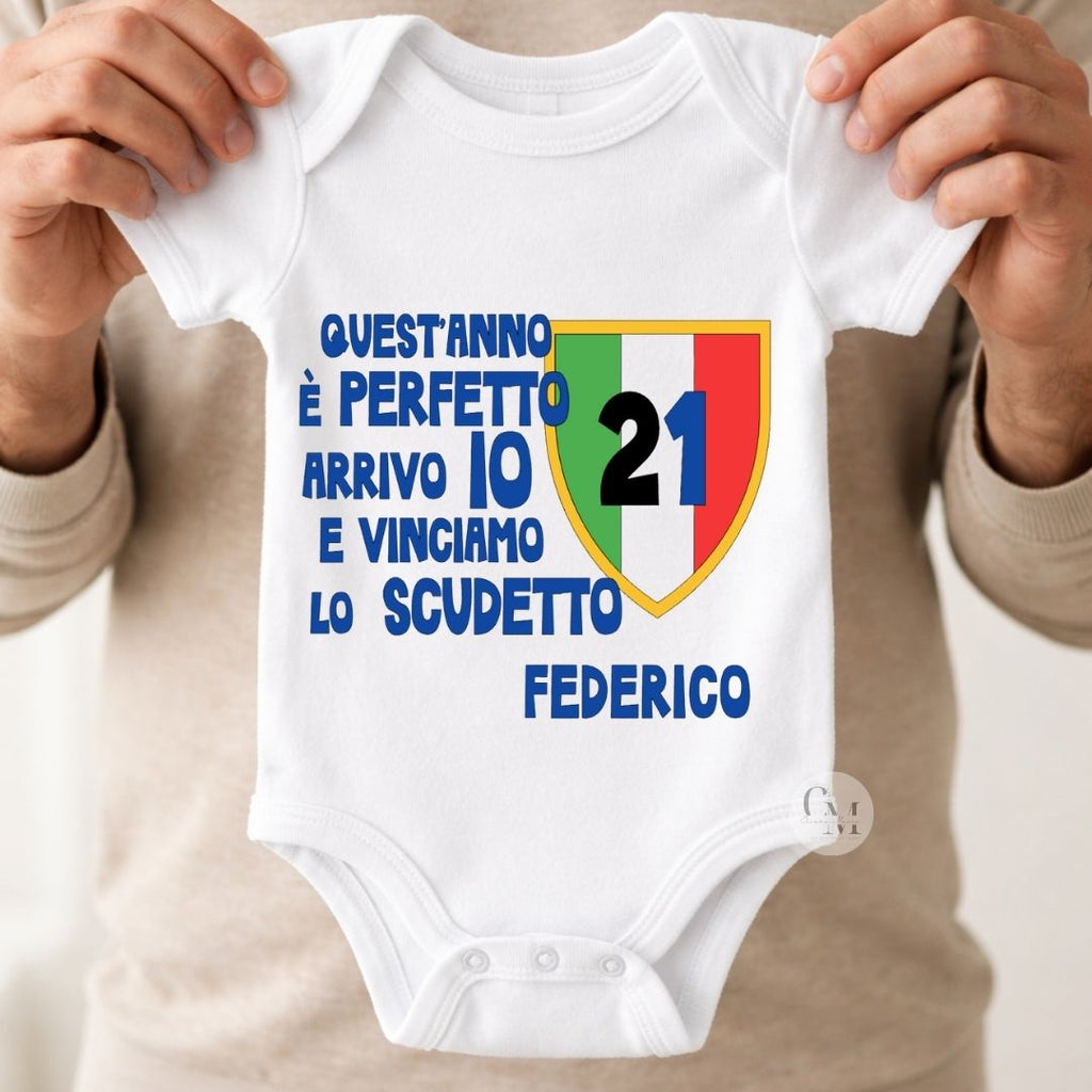 Body Scudetto Inter Campione d’Italia Personalizzato con Nome, Body per Neonati Nerazzurri