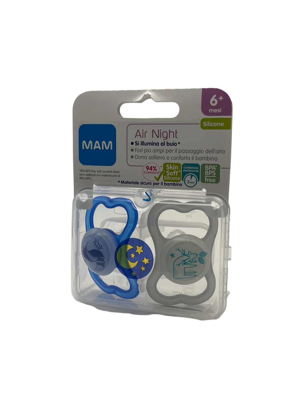 Succhietto MAM Air Night 2Pz – Azzurro E Bianco 6+