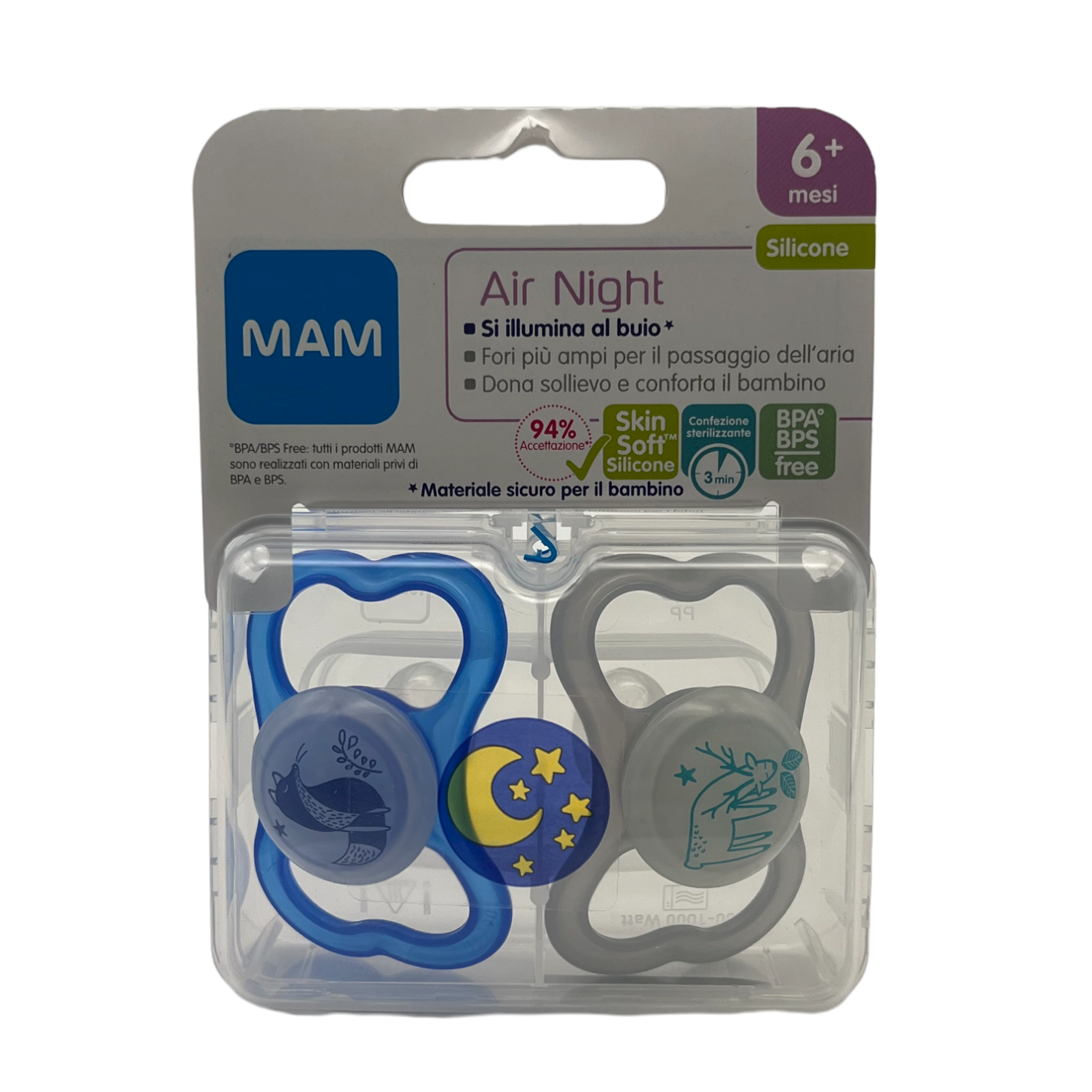 Succhietto MAM Air Night 2Pz – Azzurro E Bianco 6+