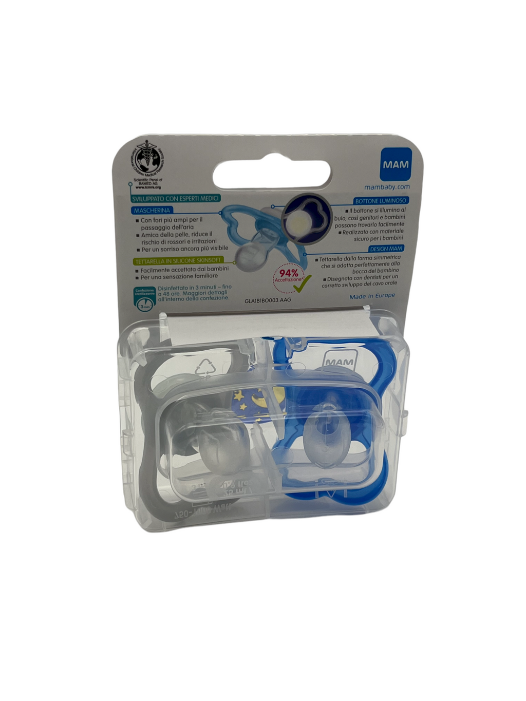Succhietto MAM Air Night 2Pz – Azzurro E Bianco 6+