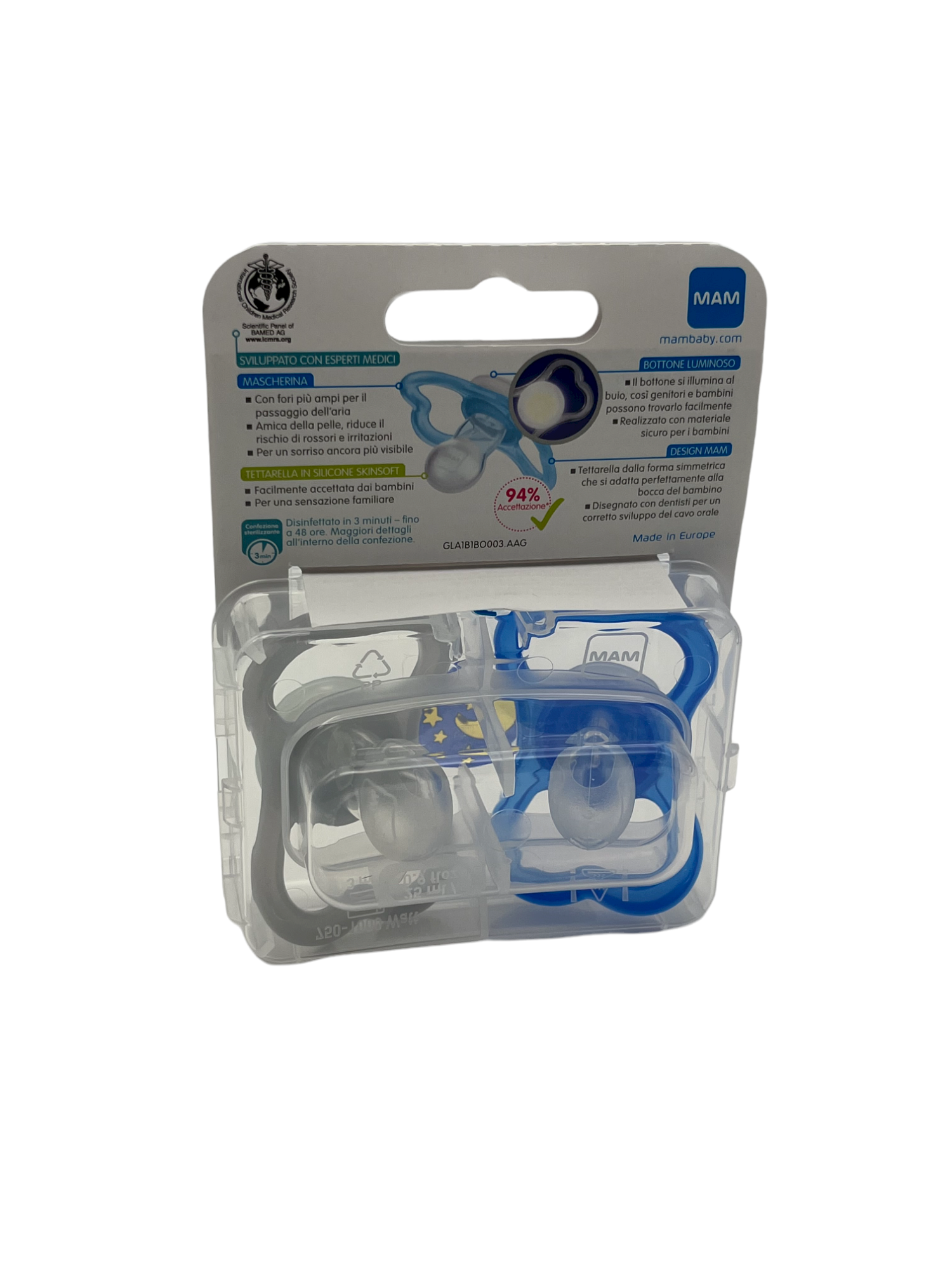 Succhietto MAM Air Night 2Pz – Azzurro E Bianco 6+
