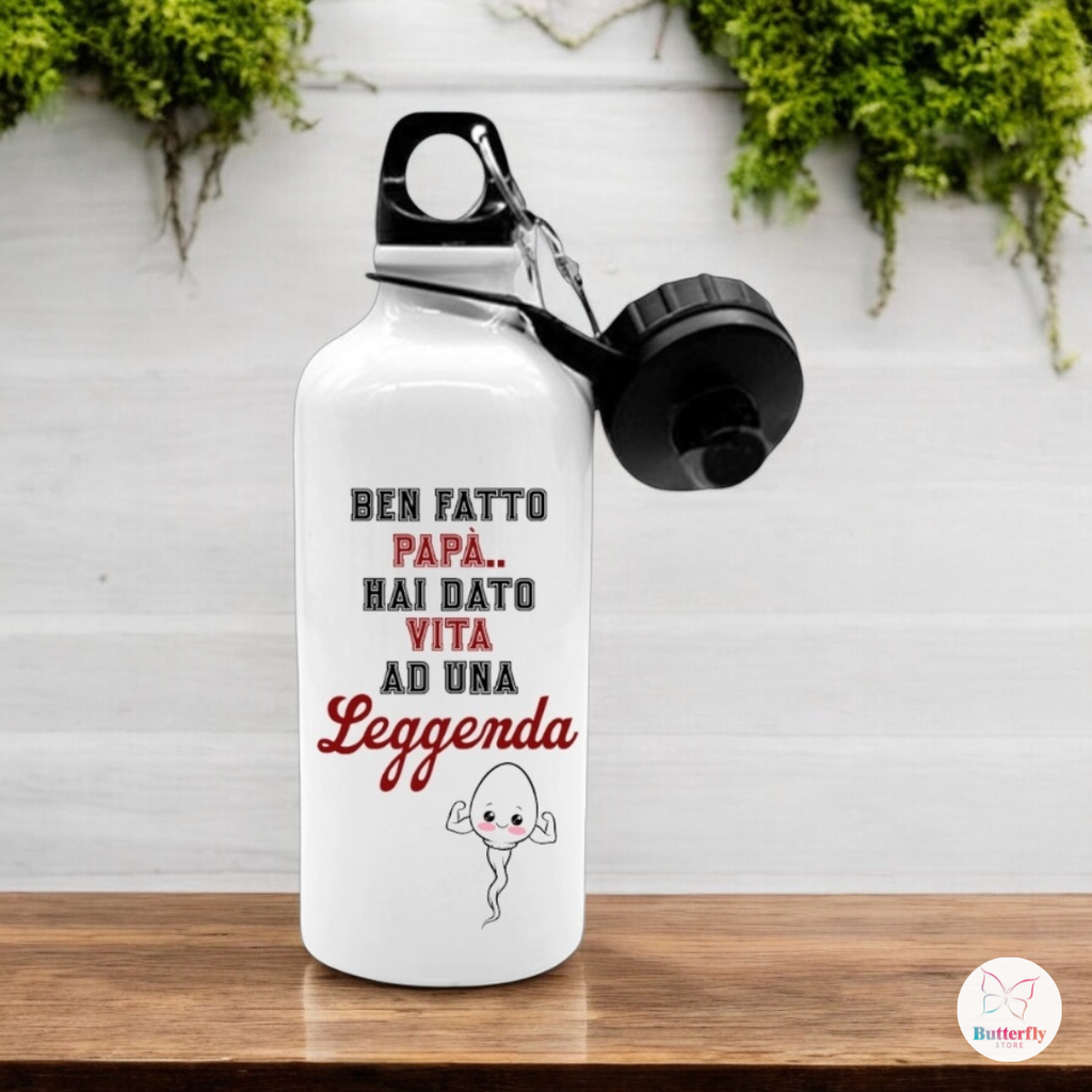 Borraccia Divertente per Papà – Idea Regalo Festa del Papà Personalizzabile, Con Doppio Tappo