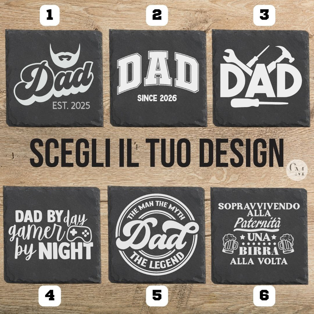 Sottobicchiere in Ardesia Festa del Papà – 6 Design Disponibili