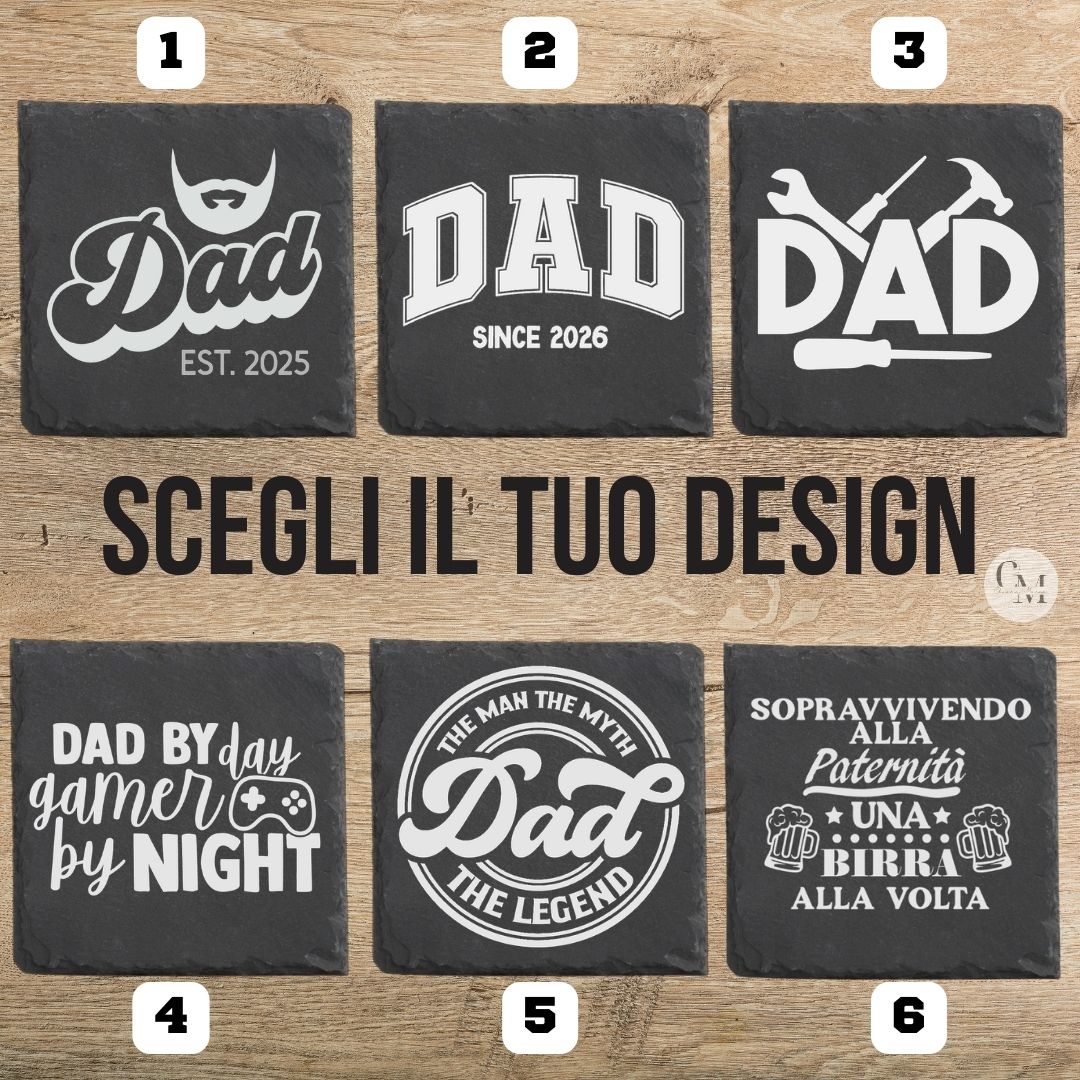 Sottobicchiere in Ardesia Festa del Papà – 6 Design Disponibili