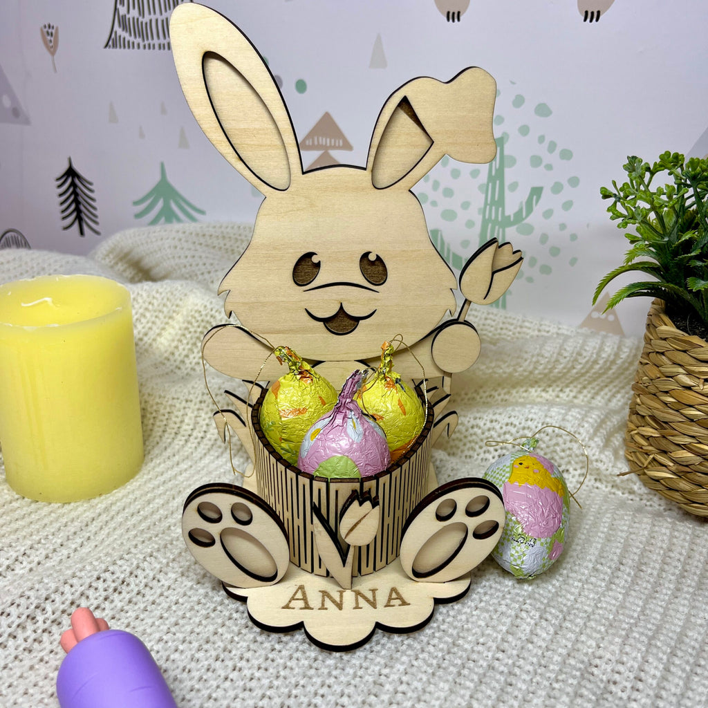 Coniglio Pasquale in Legno Porta Ovetti – Personalizzabile con Nome