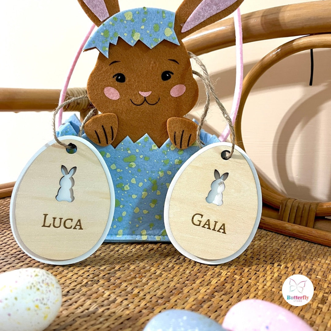Tag Ovetto Di Pasqua In Legno Personalizzato - Doppio Strato