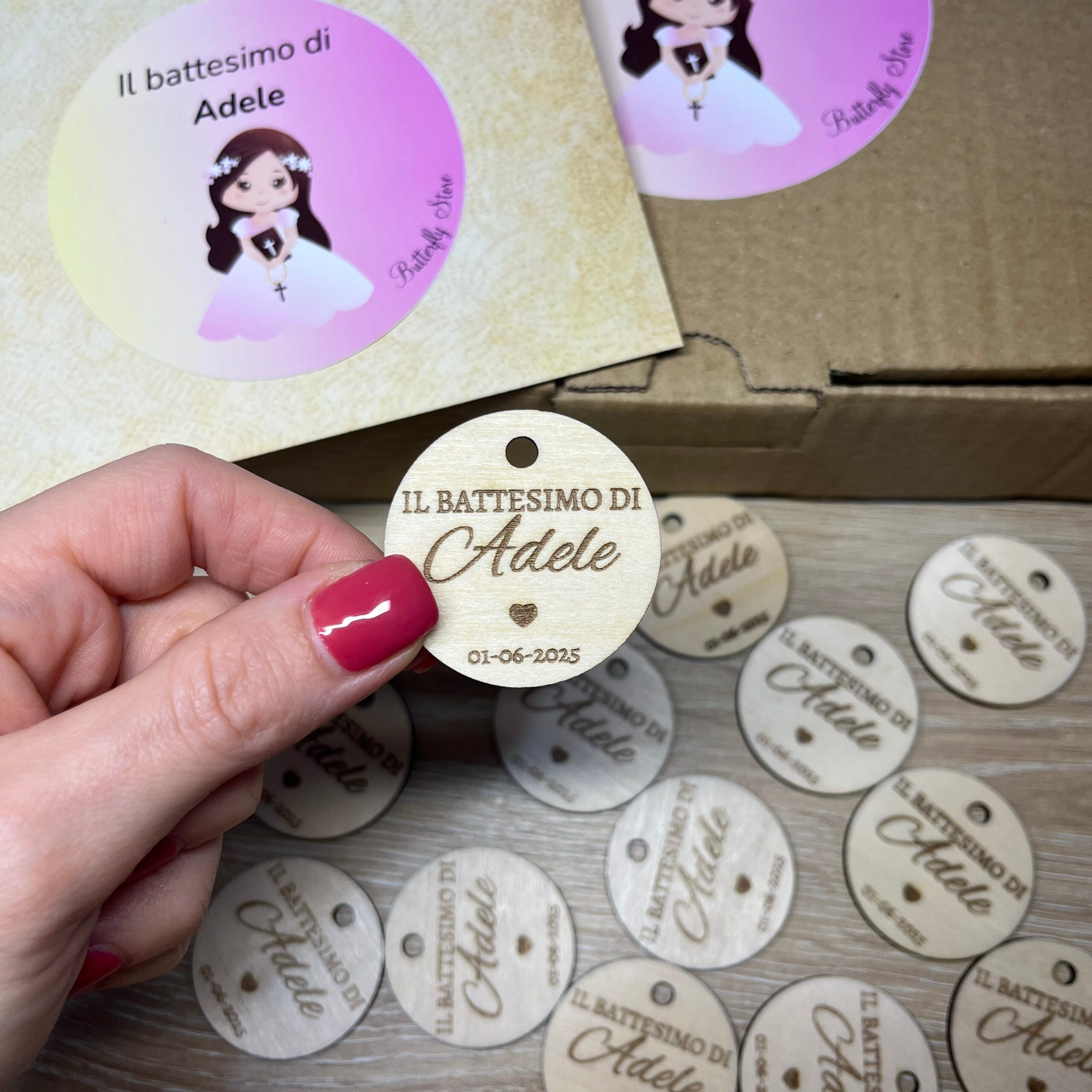 Tag in Legno Personalizzato per Battesimo – Nome e Data – Bomboniera, Chiudi Pacco o Segnaposto