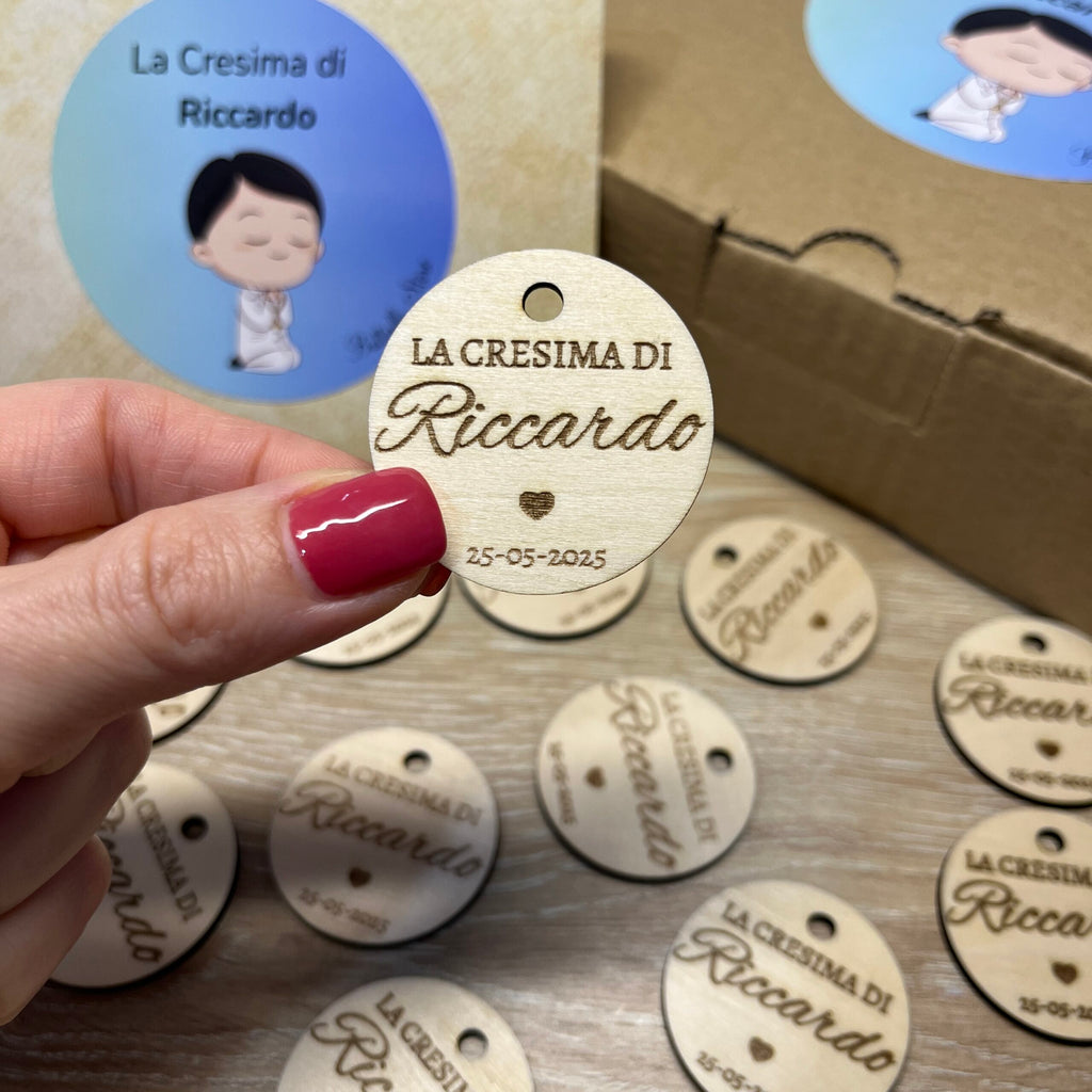 Tag in Legno Personalizzato per Battesimo – Nome e Data – Bomboniera, Chiudi Pacco o Segnaposto