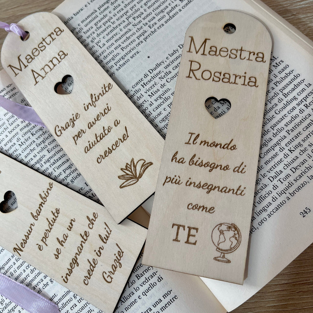 Segnalibro Personalizzato in Legno per Maestra - Regalo Fine Anno Scolastico