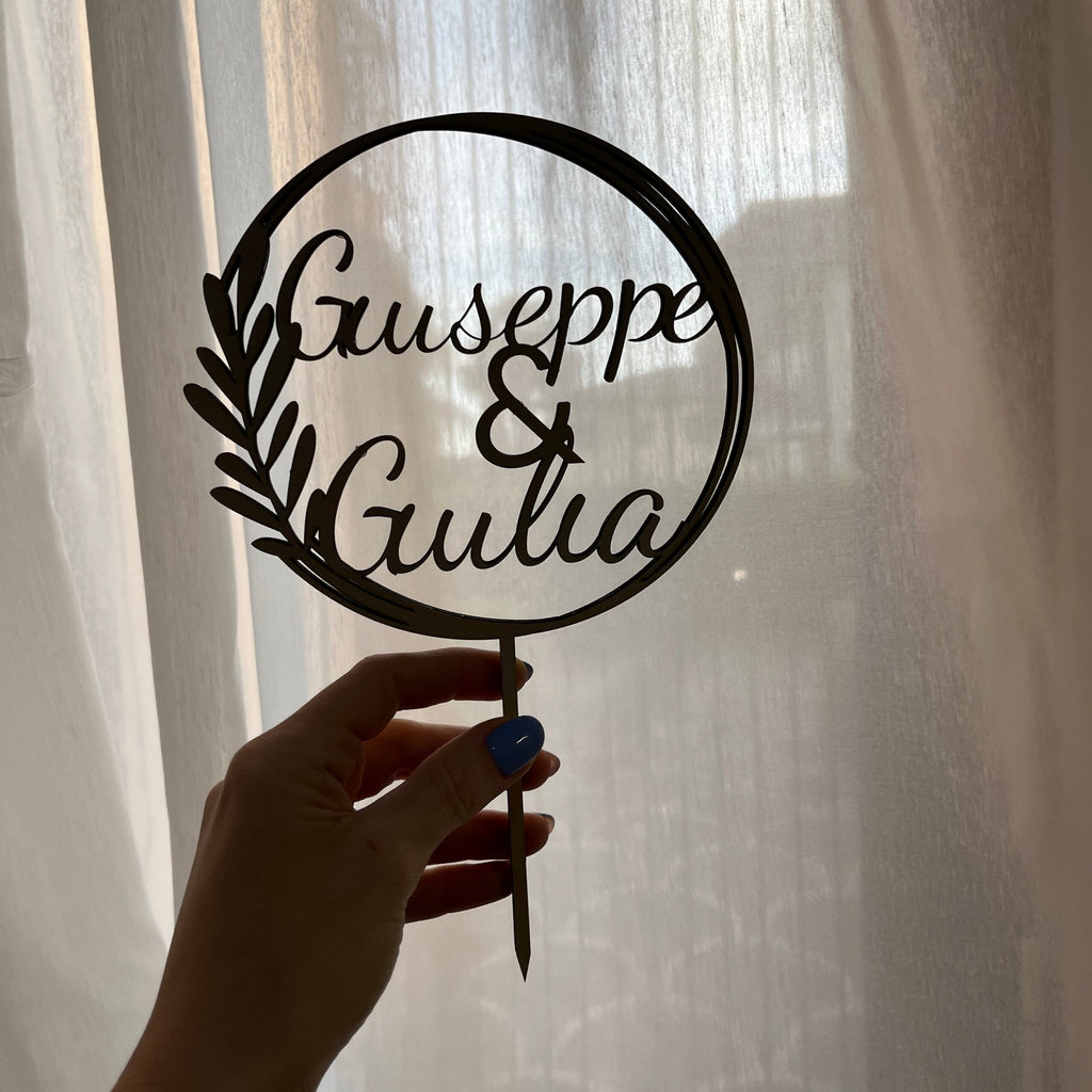Cake Topper Personalizzato in Legno con Nomi, Topper Nozze Promessa, Compleanni, Evento Speciale