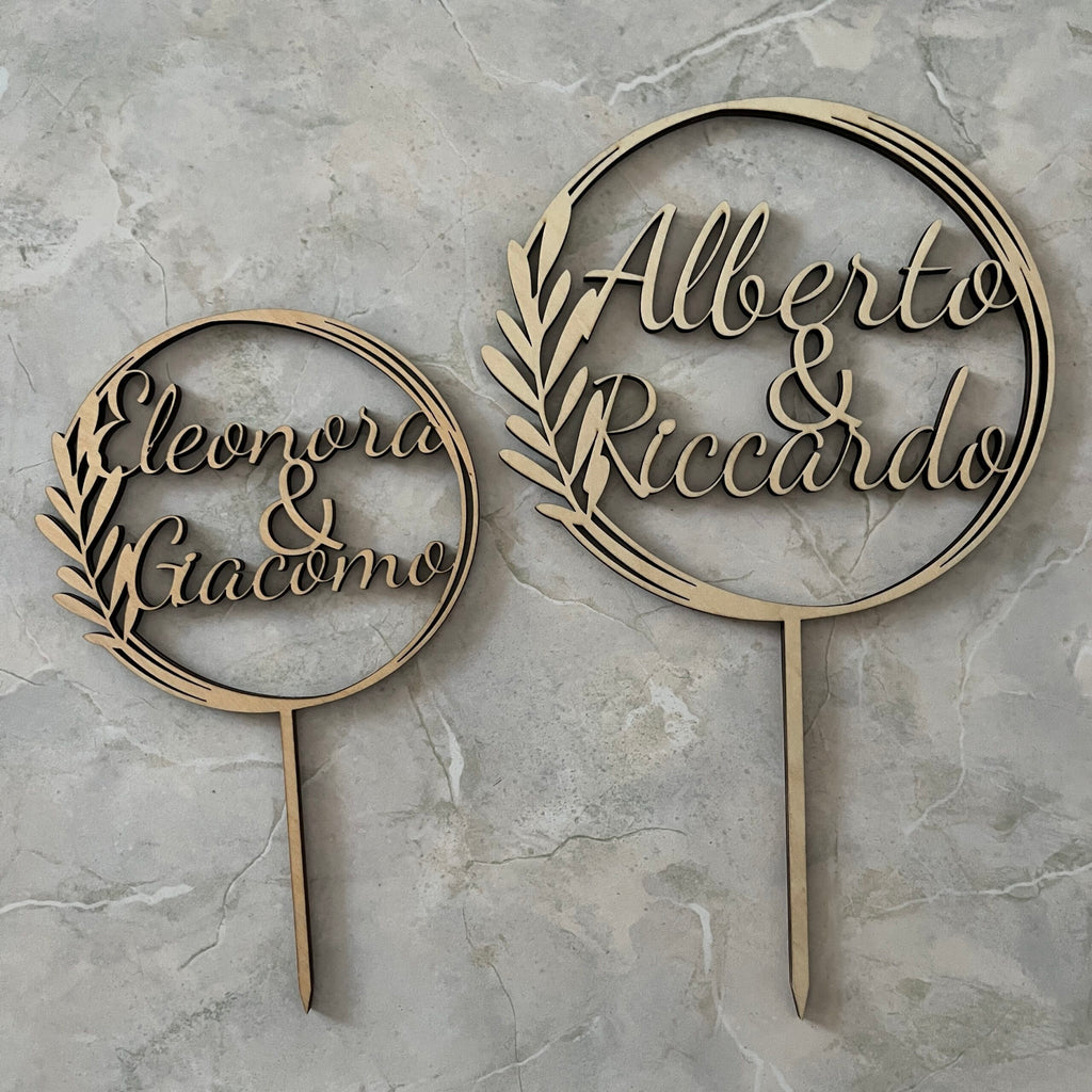 Cake Topper Personalizzato in Legno con Nomi, Topper Nozze Promessa, Compleanni, Evento Speciale