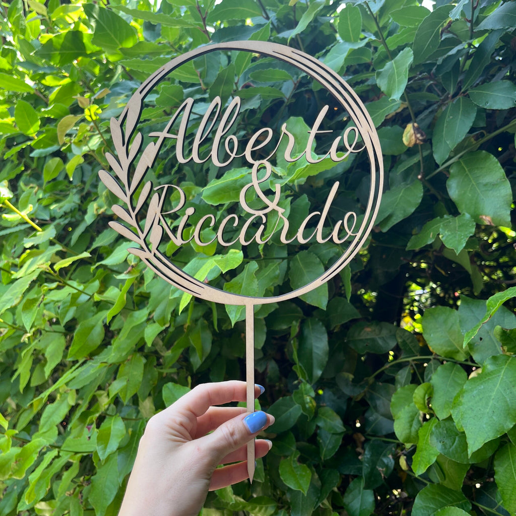 Cake Topper Personalizzato in Legno con Nomi, Topper Nozze Promessa, Compleanni, Evento Speciale