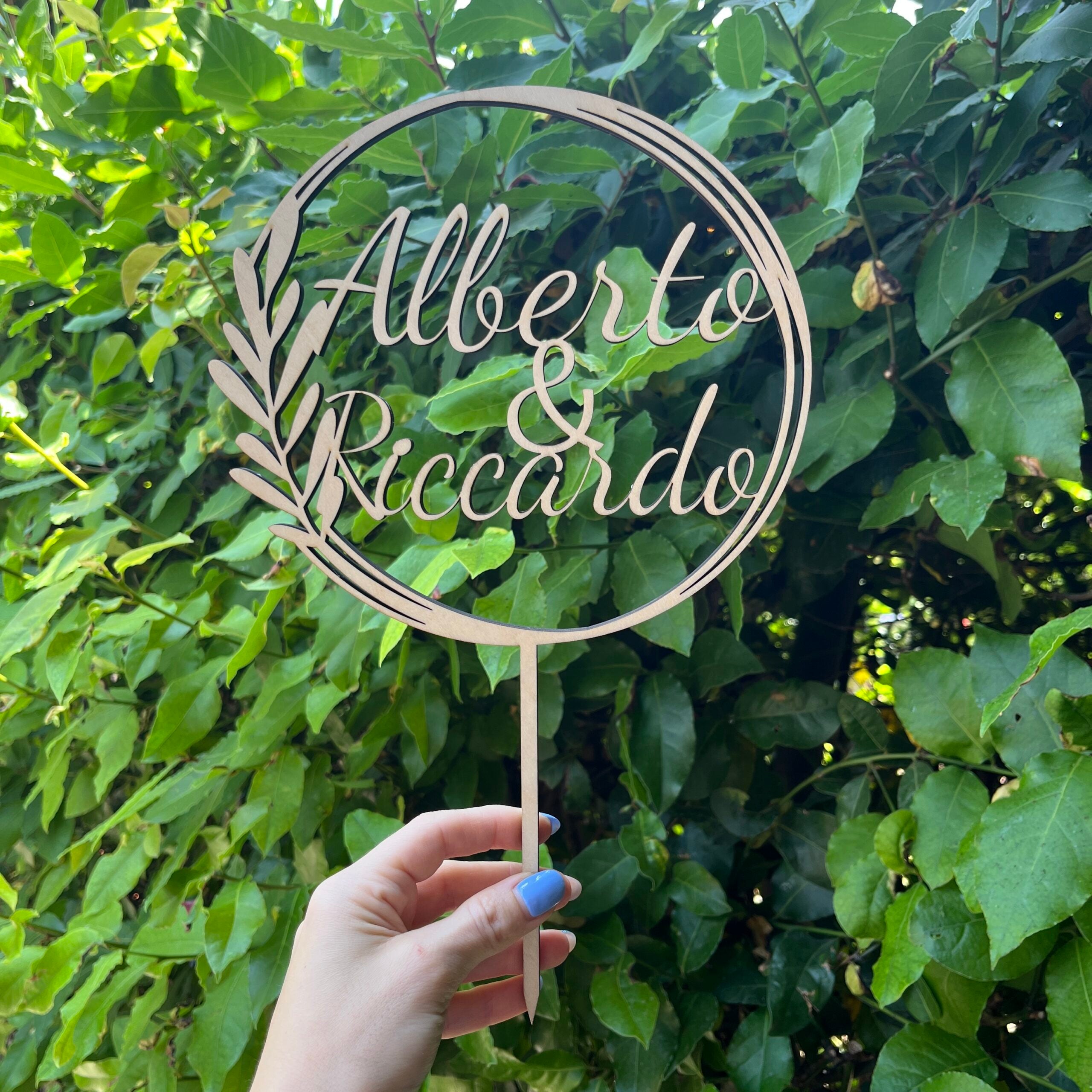 Cake Topper Personalizzato in Legno con Nomi, Topper Nozze Promessa, Compleanni, Evento Speciale