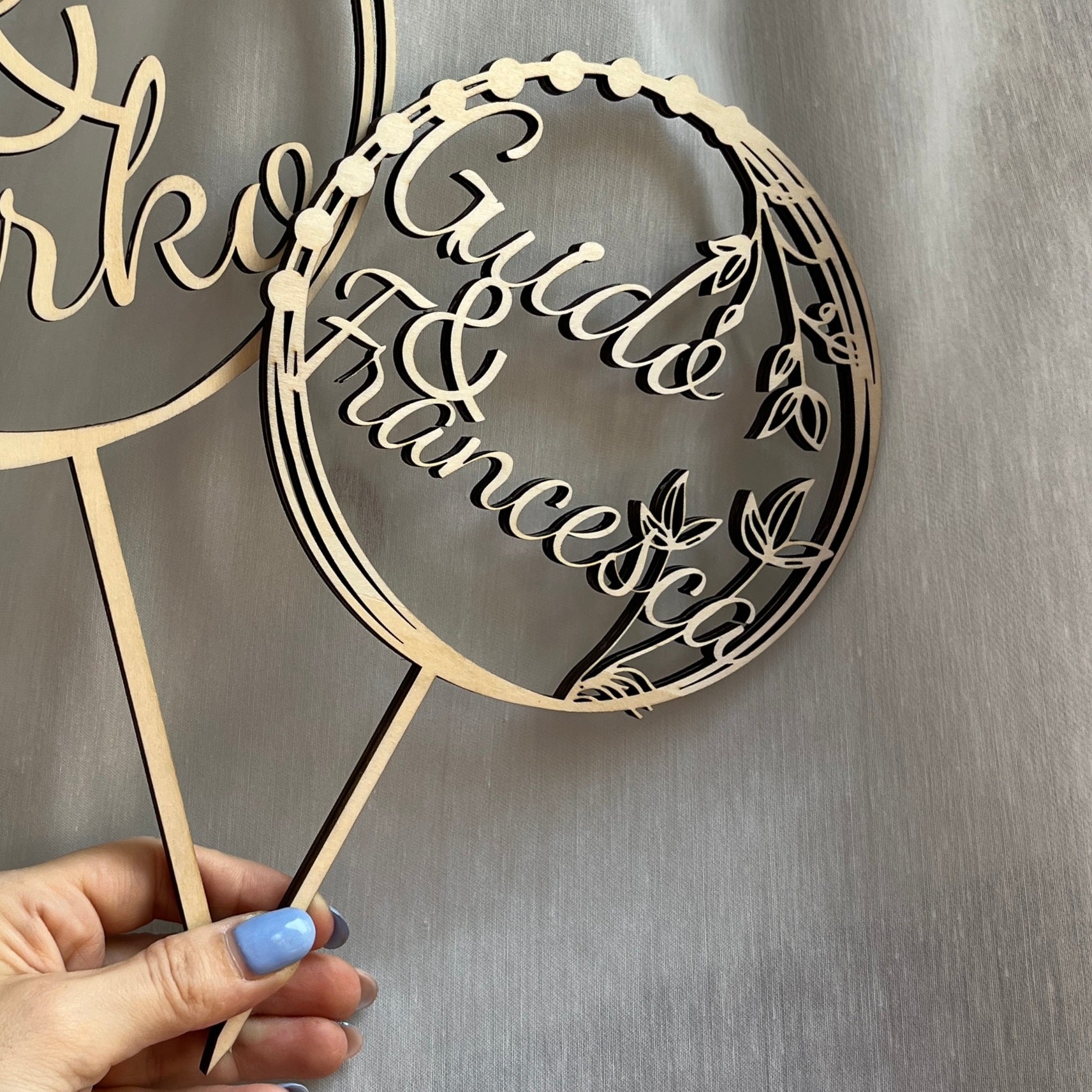 Cake Topper Boho Personalizzato in Legno con Nomi, Topper Nozze, Compleanni, Evento Speciale