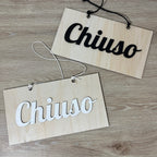 Cartello Aziendale Aperto Chiuso In Legno, Personalizzato con Logo Inciso