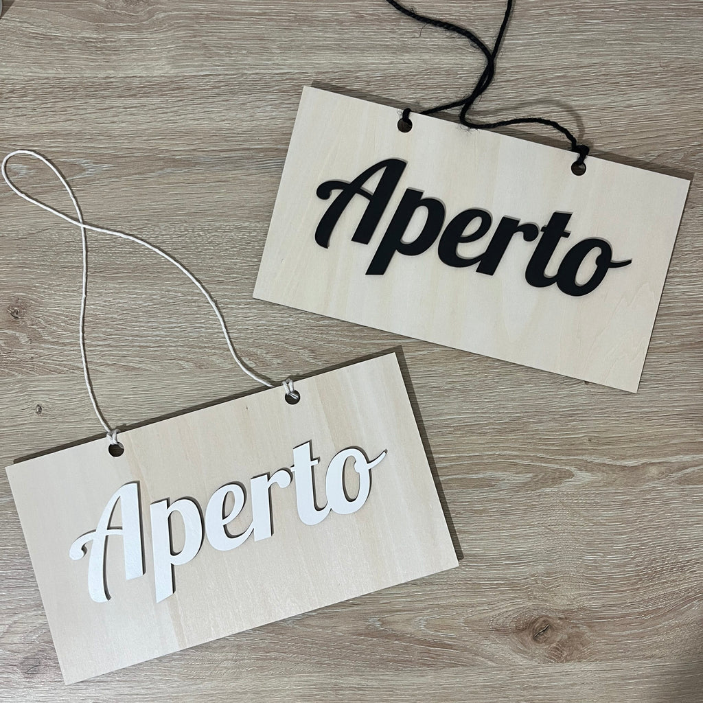 Cartello Aziendale Aperto Chiuso In Legno, Personalizzato con Logo Inciso