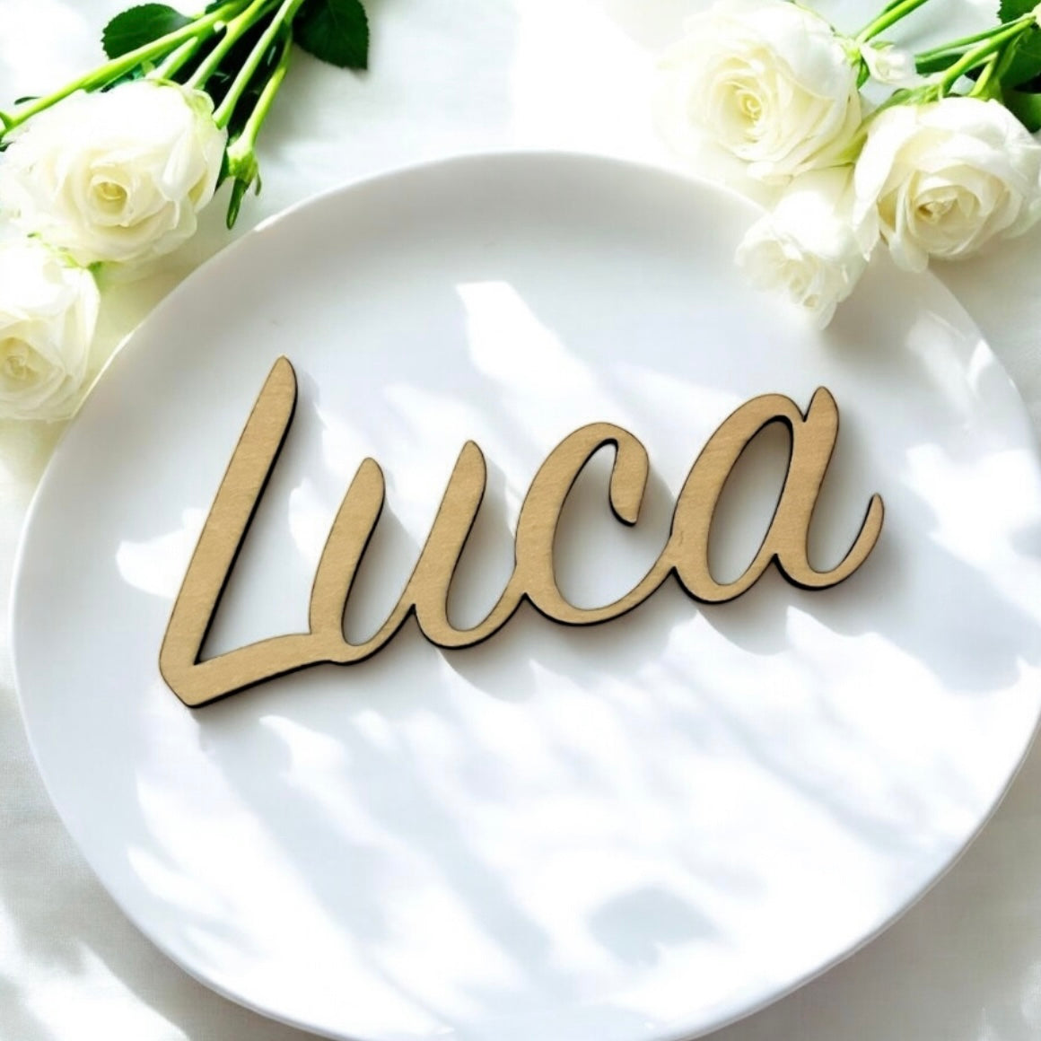 Segnaposto Nome in Legno per Matrimonio, Battesimo, Comunione, Baby Shower, Natale, Eventi Aziendali