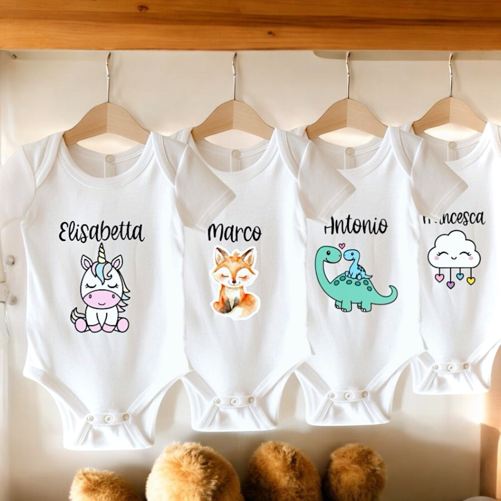 Body Per Neonati Personalizzato Con Nome - Fantasie Varie