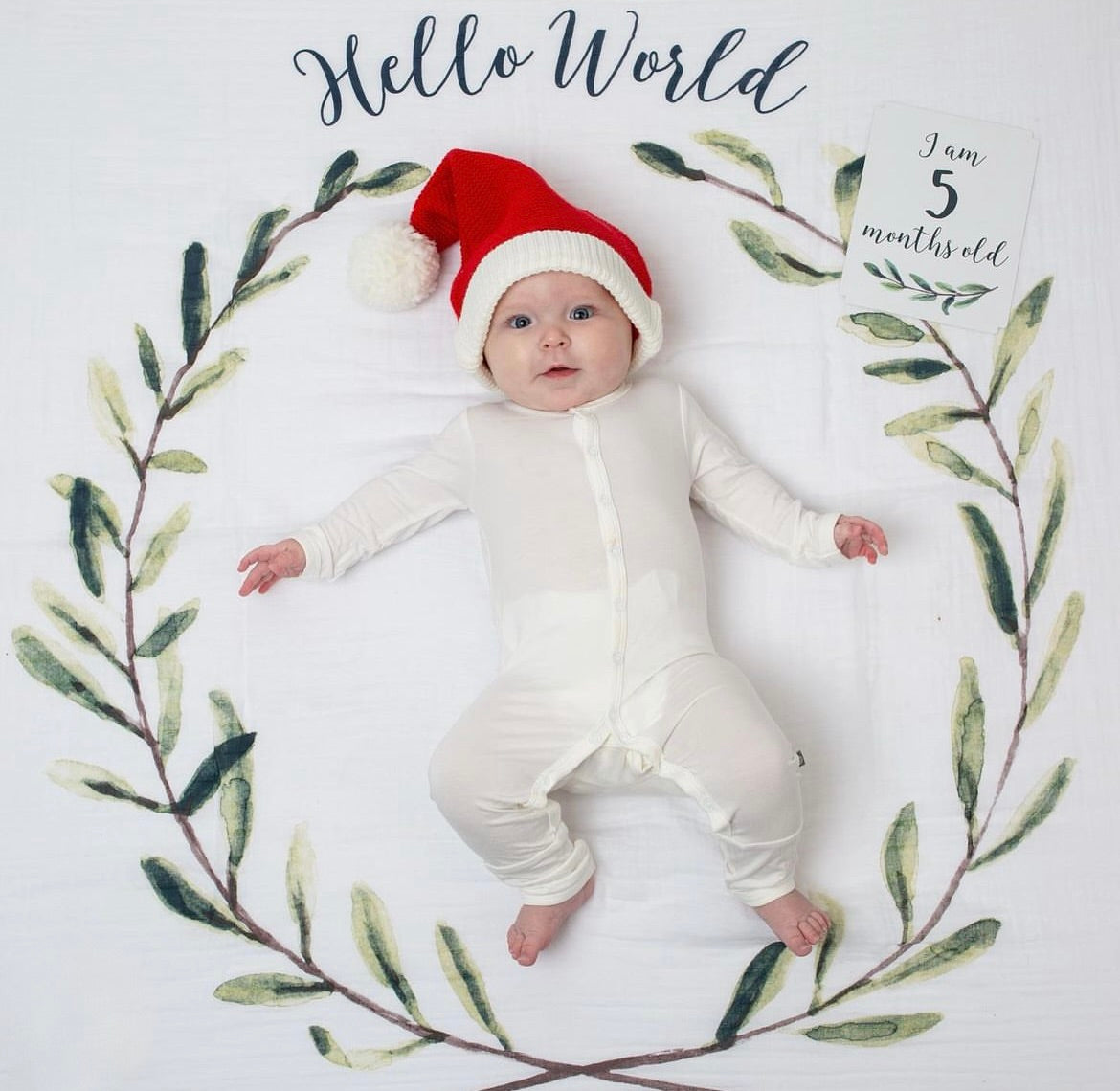 Coperta Complimese Neonato Hello World + 14 Cards - Personalizzabile