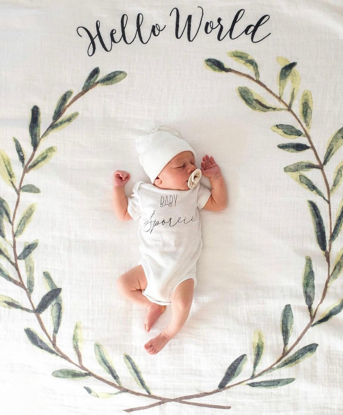 Coperta Complimese Neonato Hello World + 14 Cards - Personalizzabile