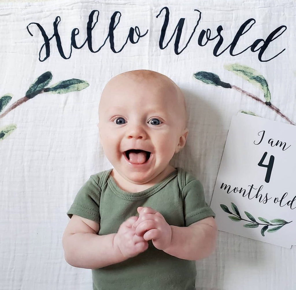Coperta Complimese Neonato Hello World + 14 Cards - Personalizzabile