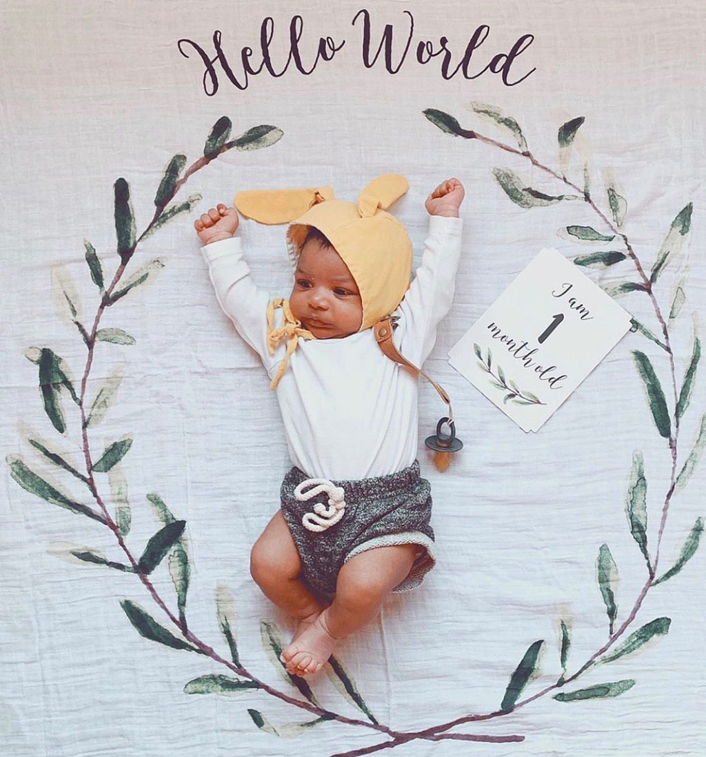 Coperta Complimese Neonato Hello World + 14 Cards - Personalizzabile