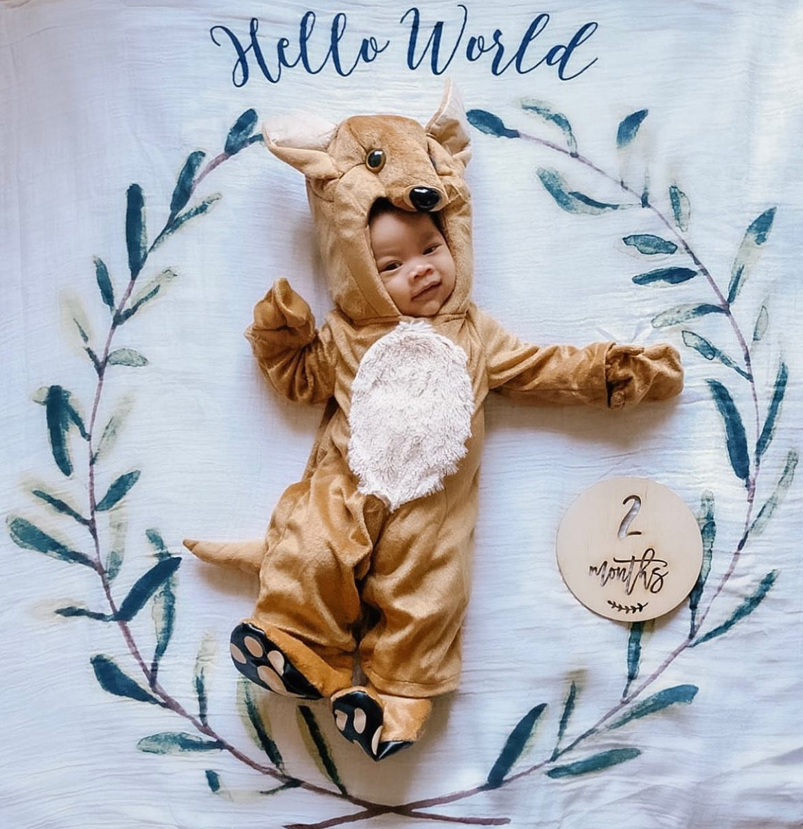 Coperta Complimese Neonato Hello World + 14 Cards - Personalizzabile