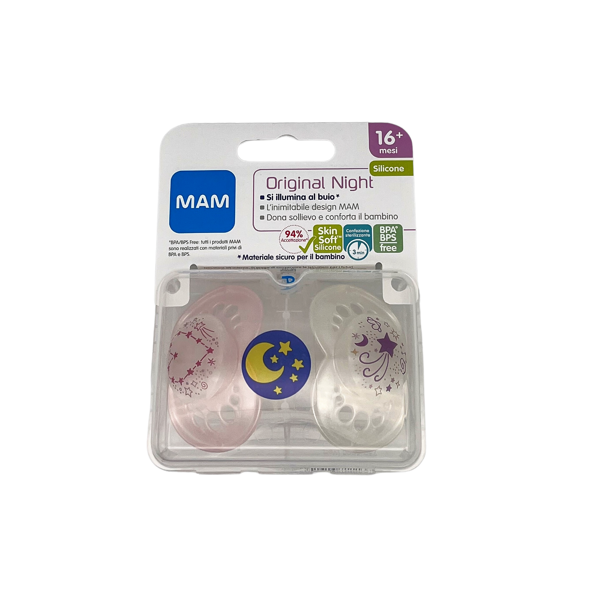 Succhietto MAM Original Night 2Pz - Bianco E Rosa16+
