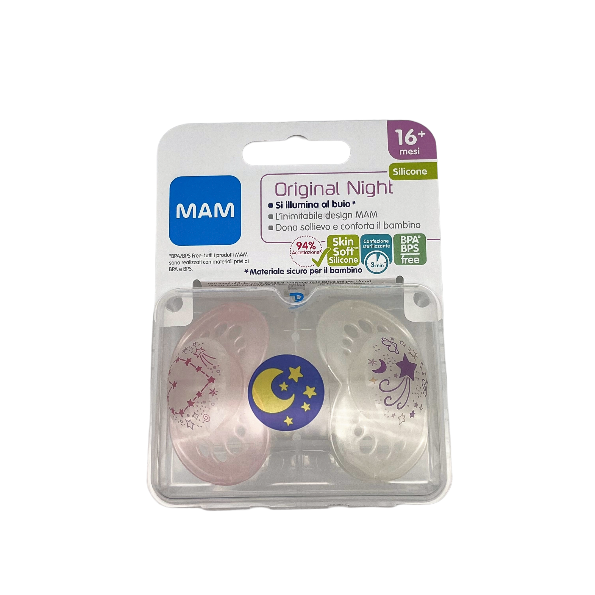 Succhietto MAM Original Night 2Pz - Bianco E Rosa16+