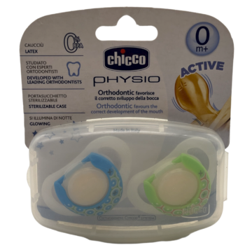 Chicco Physio Active 0-6M Succhietto 2 Pz Azzurro/Verde Caucciù