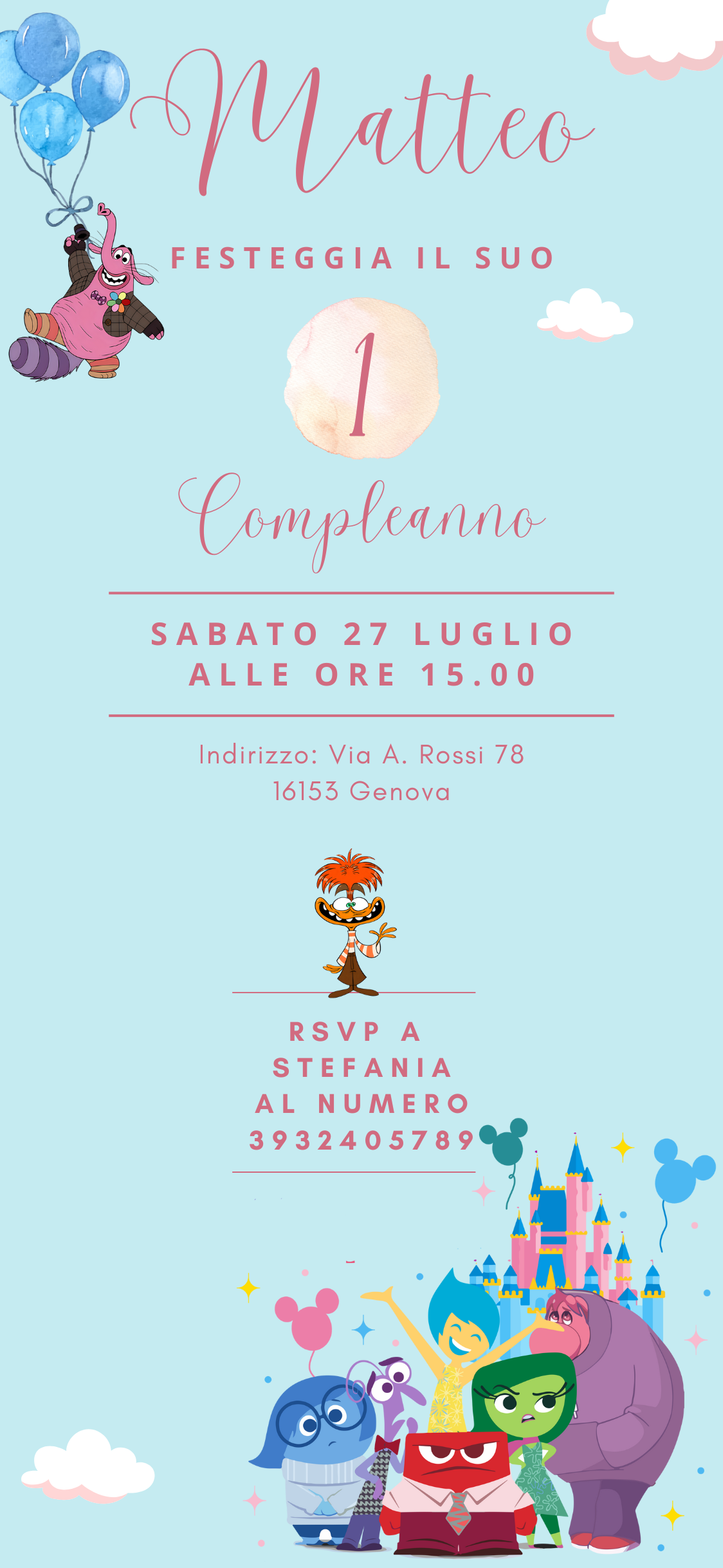 File Digitale / Invito Di Compleanno Inside Out Digitale Bimbo, Modificabile Canva