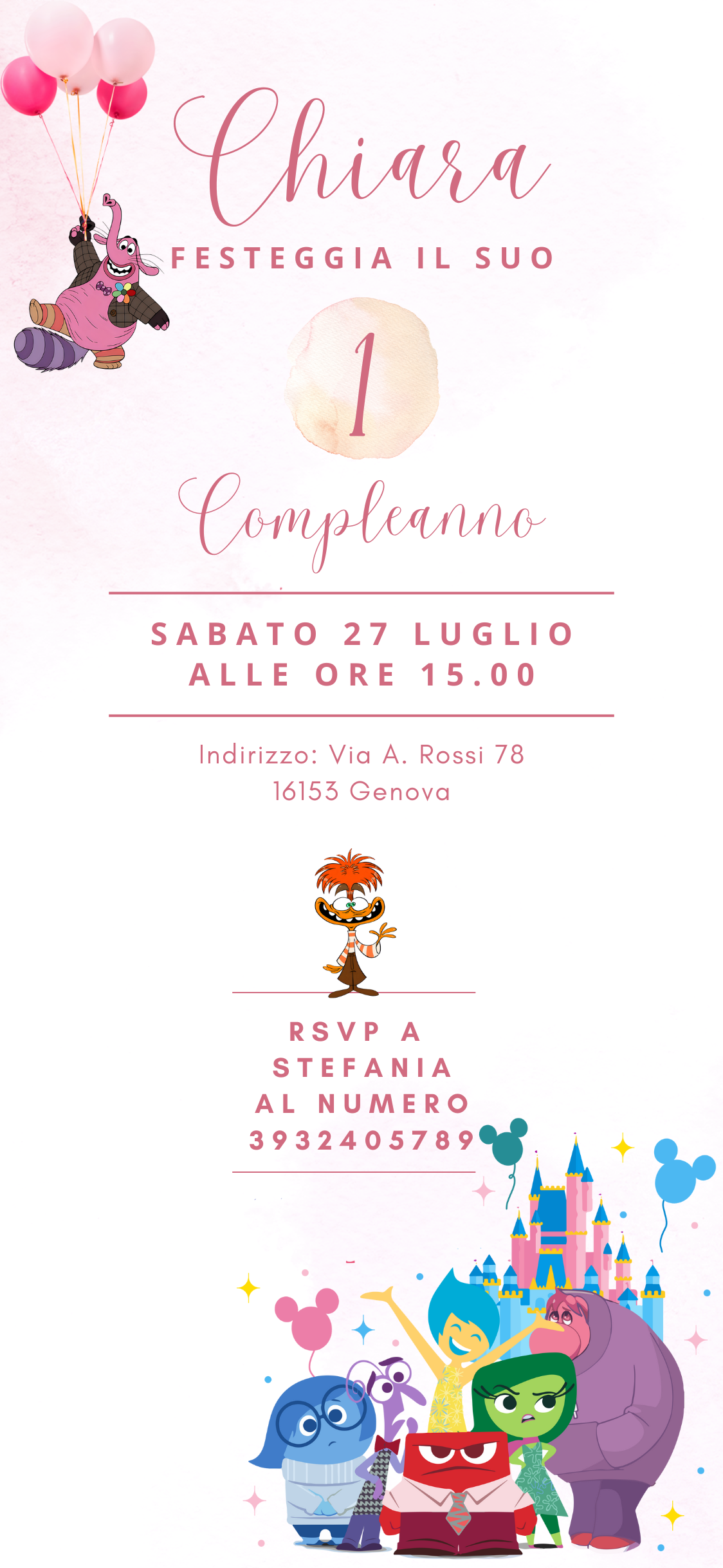 File Digitale / Invito Di Compleanno Inside Out Digitale Bimba, Modificabile Canva